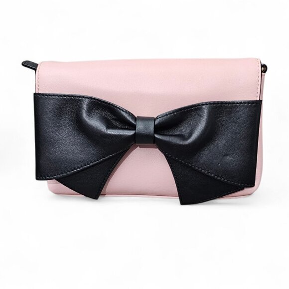 Kate Spade New Hanover Street Aster Bow Beau Pink Black Leather Crossbody Bag - Picture 15 of 15